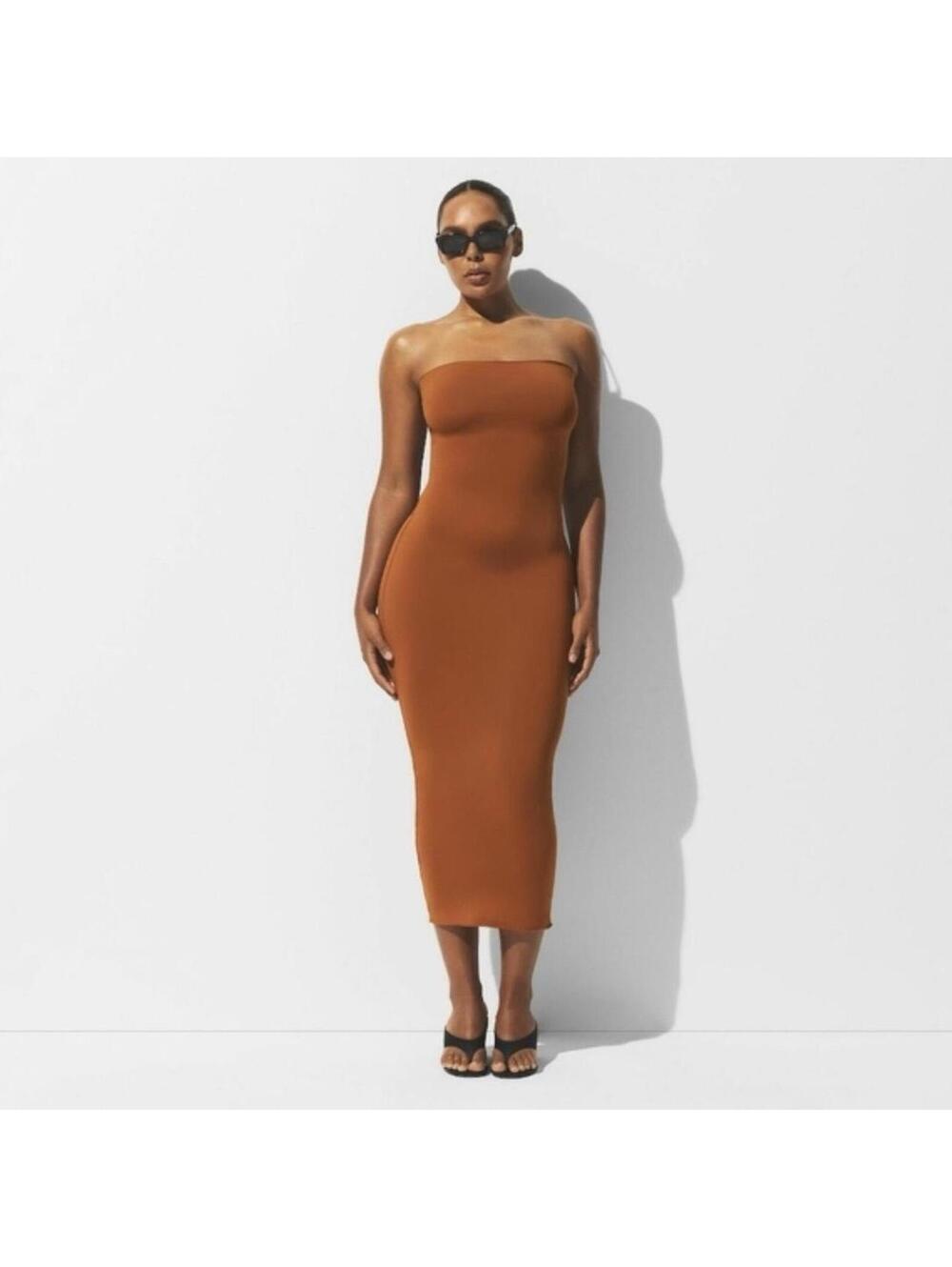 SKIM Fits Everybody Tube Strapless Long Maxi Dress Bronze Size M NWT